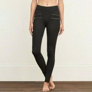 Abercrombie & Fitch Black Moto Zipper Ponte Leggings Pants Women's Size XS
